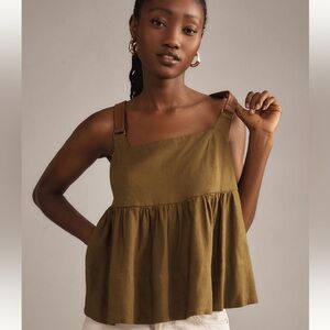 Anthropologie faux leather strap moss linen blend tank S NWT